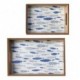 Set 2 plateaux en bois MDF avec anses, Motif Banc de sardines bleues, longueur 42 cm (Grand)