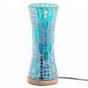 Lampe cylindre incurvée bleue en verre, Veilleuse ou lampe d'ambiance en tons froids, Collection MOSAIK, Hauteur 32 cm