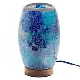 Lampe cylindre ovale bleue et grège, Veilleuse ou lampe d'ambiance en tons clairs, Collection MOSAIK, Hauteur 22 cm