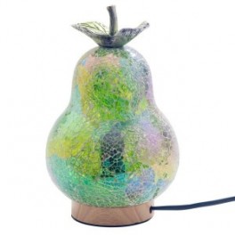 Lampe Poire jaune et verte en mosaïque et verre, lampe d'ambiance Fruit décoratif, Collection MOSAIK, H 22 cm