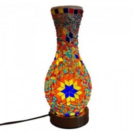 Lampe bouteille en mosaïque, orange et bleu, lampe d'ambiance ou veilleuse, collection MOSAIK, Hauteur 23 cm