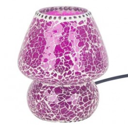 Lampe ethnique d'inspiration orientale, Verre et Céramique colorée, Blanc et Pourpre, Hauteur 18 cm