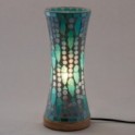 Lampe cylindre incurvée bleue en verre, Veilleuse ou lampe d'ambiance en tons froids, Collection MOSAIK, Hauteur 32 cm