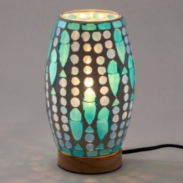 Lampe cylindre ovale et verte en verre, Veilleuse ou lampe d'ambiance en tons clairs, Collection MOSAIK, Hauteur 22 cm