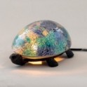 Lampe Tortue en céramique, couleurs bleu et grège, Veilleuse ou lampe d'ambiance, Collection MOSAIK, Longueur 20 cm