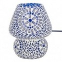 Lampe ethnique d'inspiration orientale, Verre et Céramique colorée, Blanc et Bleu, Hauteur 18 cm