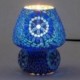 Lampe ethnique d'inspiration orientale, Verre et Céramique colorée, Blanc et Bleu, Hauteur 18 cm