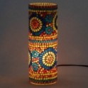 Lampe ethnique d'inspiration orientale, Verre et Céramique colorée, Rouge, Jaune, Bleu, Hauteur 30 cm