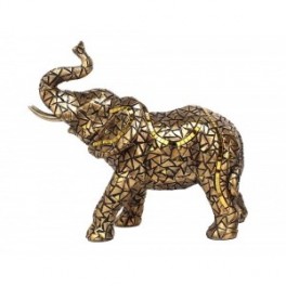 Grande Figurine Eléphant design doré et cuivré, Résine et Inserts, Beige et Jaune, MIKADOR, Hauteur 19 cm