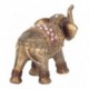 Figurine éléphant, trompe levée, parure rouge et inserts en verre acrylique, longueur 16 cm