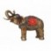 Figurine éléphant, trompe levée, parure fleur de lotus rouge et accessoires bleus, longueur 20 cm