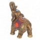 Figurine éléphant, trompe levée, parure fleur de lotus rouge et accessoires bleus, hauteur 16 cm