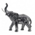 Statue Design Eléphant trompe levée, effets Facettes à Miroirs argentées, longueur 38 cm