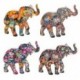 Set 4 éléphants en résine, trompes levées porte-bonheurs, 4 modèles colorés différents Tropik, longueur 9,5 cm