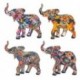 Set 4 éléphants en résine, trompes levées porte-bonheurs, 4 modèles colorés différents Tropik, longueur 9,5 cm