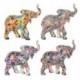 Set 4 éléphants en résine, trompes levées porte-bonheurs, 4 modèles colorés différents Tropik, longueur 12 cm