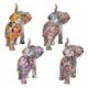 Set 4 éléphants en résine, trompes levées porte-bonheurs, 4 modèles colorés différents Tropik, longueur 12 cm