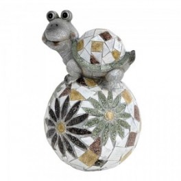 Statue Tortue sur boule en pierre de magnésie, Intérieur et extérieur, Terrasse et Jardin, hauteur 31 cm