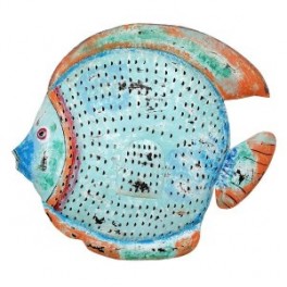 Poisson lanterne décoratif XXL avec porte bougie, composition 100 % métal intérieur extérieur, Bleu, L 102 cm