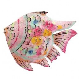 Poisson lanterne décoratif avec porte bougie, composition 100 % métal intérieur extérieur, Rose, longueur 27 cm