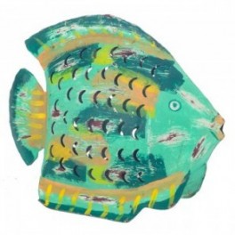 Poisson lanterne décoratif avec porte bougie, composition 100 % métal intérieur extérieur, Vert, longueur 30 cm