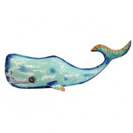 Baleine décorative à poser, composition 100 % métal intérieur extérieur, Bleu, longueur 35 cm