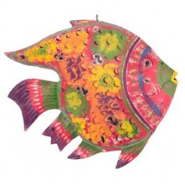 Poisson lanterne décoratif avec porte bougie à suspendre, 100 % métal intérieur extérieur, Rose, longueur 65 cm