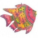 Poisson lanterne décoratif avec porte bougie à suspendre, 100 % métal intérieur extérieur, Rose, longueur 36 cm