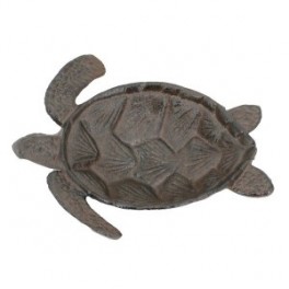 Plateau Tortue marine vide-poche en fonte, Marron et ambré, longueur 18 cm