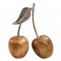 Grandes cerises décoratives, bois de manguier et queue en aluminium argenté, hauteur 32 cm