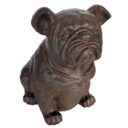 Statue Bouledogue anglais en magnésie, intérieur et extérieur, ambré et marron, hauteur 34 cm