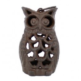 Hibou Chouette Photophore décoratif en fonte, porte bougie d'été terrasse et jardin, hauteur 15 cm