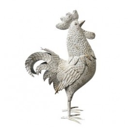 Grand coq décoratif à poser, Intérieur et Extérieur, gris clair, ton pierre, hauteur 51 cm