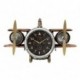 Horloge murale de style industriel, Avion bimoteur à hélices, noir et doré, longueur 67 cm