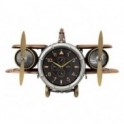 Horloge murale de style industriel, Avion bimoteur à hélices, noir et doré, longueur 67 cm