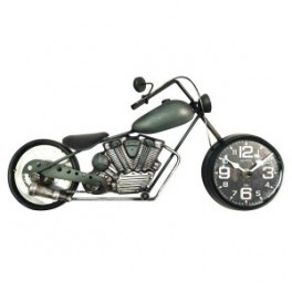 Moto murale et horloge en métal de style industriel, gris et noir, longueur 45 cm