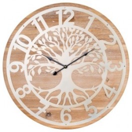 Horloge murale en bois MDF, Arbre de vie et trame bois veiné, Diamètre 60 cm