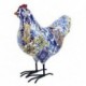 Figurine Poule rétro colorés, motifs carreaux de ciment ancien, Bleu et Jaune, hauteur 20 cm