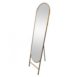 Miroir psyché sur pied, piètement métal et forme arrondie originale, doré, hauteur 160 cm