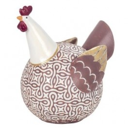 Poule fantaisie, couleurs et motifs rétros, résine et métal, Collection Paulette, hauteur 20 cm