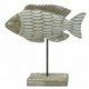 Poisson exotique sur socle, bois et métal, beige céruse blanchie, longueur 25 x 25 x 5 cm