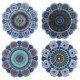 Set 4 sous-bocks Mandalas et silhouettes florales, Tons bleus et diamètre 11 cm