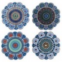 Set 4 sous-bocks Mandalas et silhouettes florales, Tons bleus et diamètre 11 cm