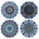 Set 4 sous-bocks Mandalas et silhouettes florales, Tons bleus et diamètre 11 cm