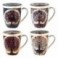 Set 4 mugs céramique, Motifs Arbres de vie et ambiances mystiques, passoires à thé et boite, H 12,5 cm