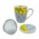 Set 2 mugs céramique, Motifs Citrons rétros, passoires à thé et boite sérigraphiée, H 12,5 cm