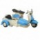 Side car bleu et blanc avec scooter, miniature métal en laiton, finition mat, longueur 32 cm