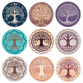 Set 6 sous-bocks Zen, Arbres de vie stylisés, 6 modèles différents, 11 cm