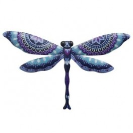 Libellule murale en métal, Bleu et violet, Collection Moana, longueur 31 cm