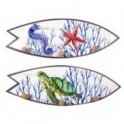 Set 2 décorations murales, Planches de surf Mer, Hippocampe et tortue marine, 40 x 14 cm